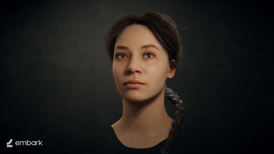 Hair rendered in Blender&rsquo;s real-time render engine Eevee. The character here is procedurally generated from a scan data set.