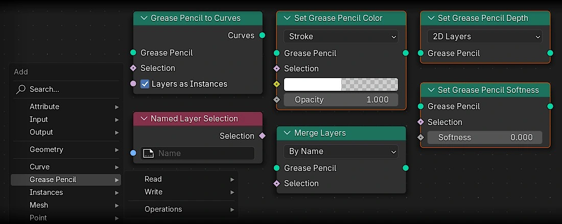 Grease Pencil nodes Blender 4.5 LTS