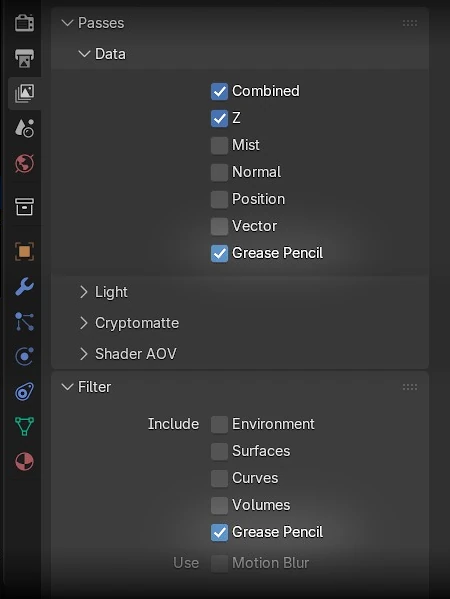 Grease Pencil render pass and filter in Blender 4.5 LTS